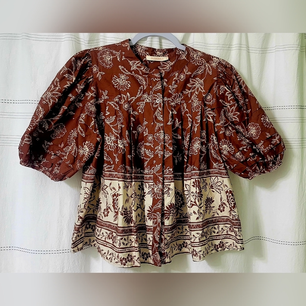 Olivaceus Floral Bohemian Top 100% Cotton Size M NWOT - Picture 2 of 5
